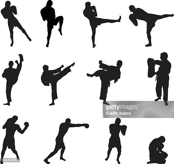kick kickboxen - karate stock-grafiken, -clipart, -cartoons und -symbole