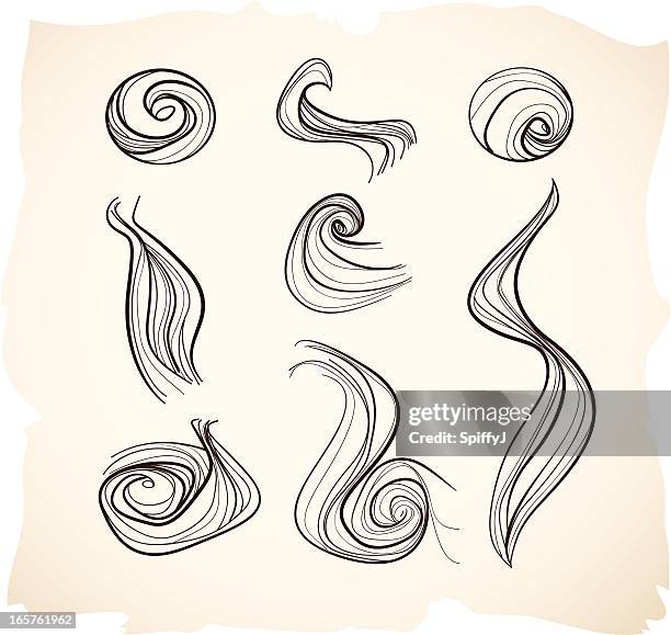 stockillustraties, clipart, cartoons en iconen met hair, smoke, wind or air sketches - hair coils