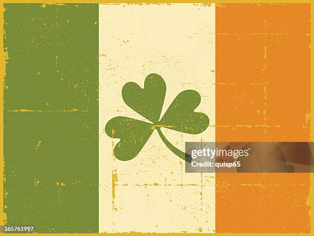 grunge irish flag with shamrock - irish flag stock illustrations