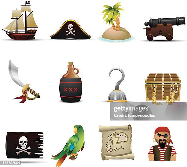 illustrazioni stock, clip art, cartoni animati e icone di tendenza di icone del pirata - nautical vessel part