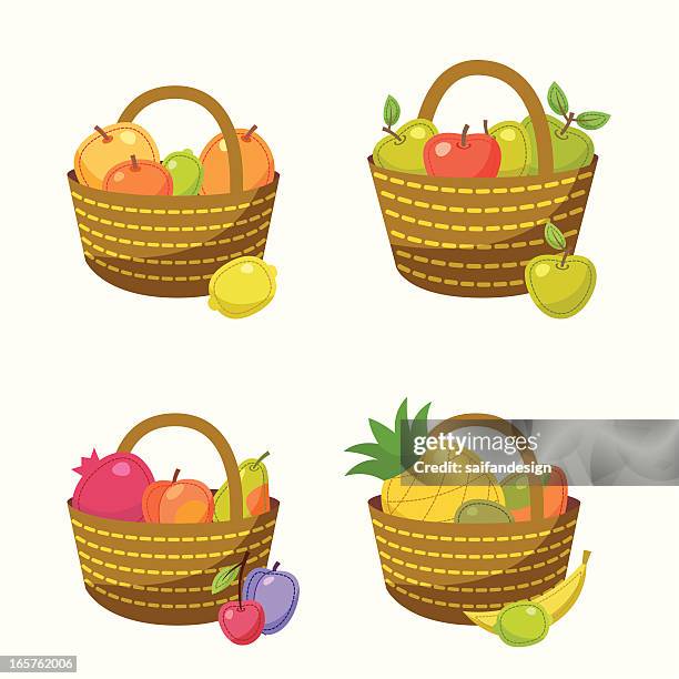 stockillustraties, clipart, cartoons en iconen met fruit baskets - mand