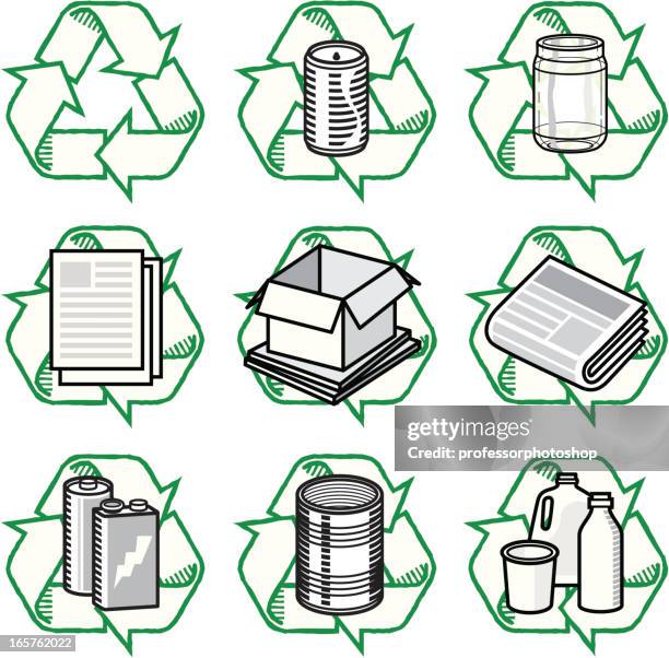 recycling icons - yoghurt pot stock illustrations
