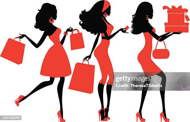 cool shopping mädchen - glamour model stock-grafiken, -clipart, -cartoons und -symbole