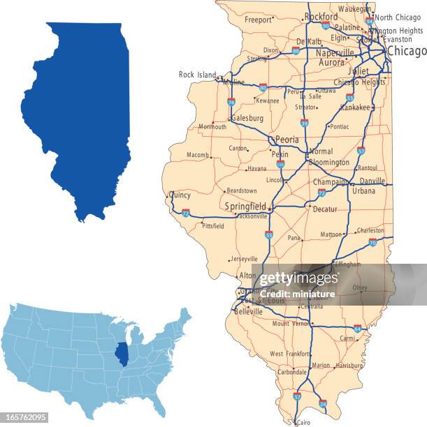illinois road map - illinois stock illustrations