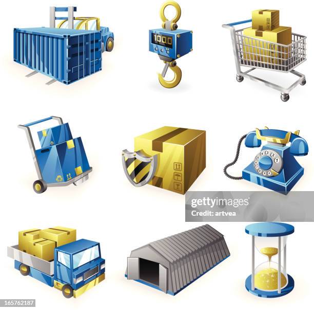 logistic icon set - cargo container 3d stock illustrations