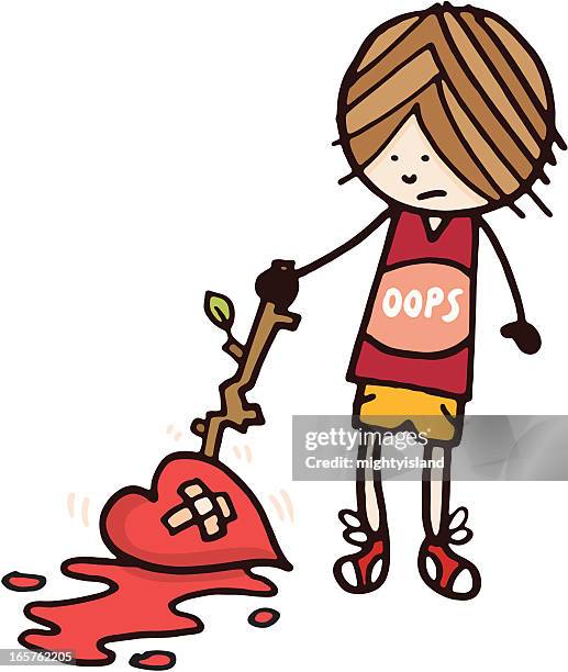 bildbanksillustrationer, clip art samt tecknat material och ikoner med boy poking broken heart with a stick - peta