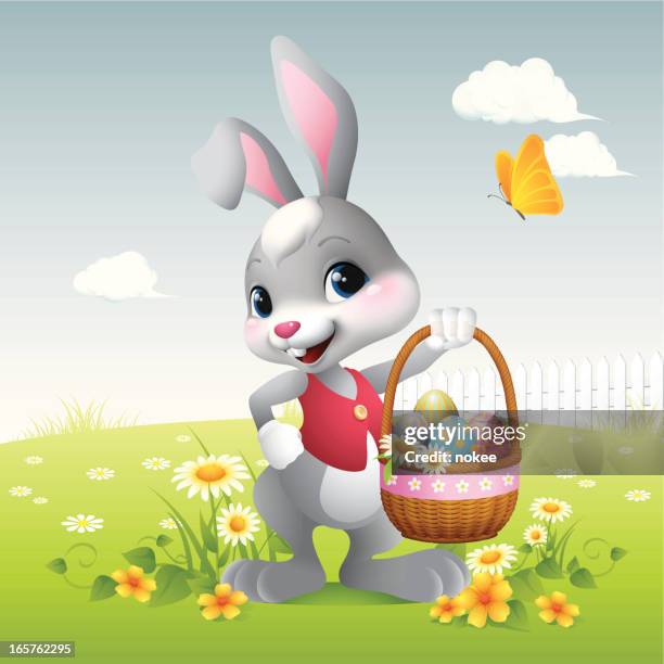 easter bunny-korb - easter eggs basket stock-grafiken, -clipart, -cartoons und -symbole