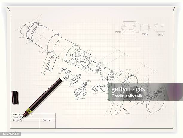 stockillustraties, clipart, cartoons en iconen met technical drawing - haar föhnen