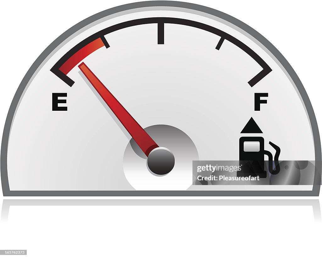 Vehicle's empty petrol gauge illustration isolated on white