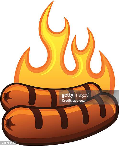 grillen hot dogs - bratwurst stock-grafiken, -clipart, -cartoons und -symbole