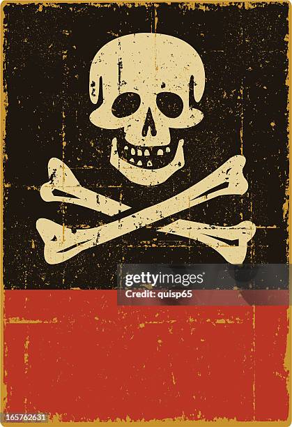 distressed jolly roger-schild-textfreiraum - seeräuber stock-grafiken, -clipart, -cartoons und -symbole