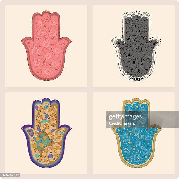 ilustraciones, imágenes clip art, dibujos animados e iconos de stock de cuatro chamsas decorativos - hamsa