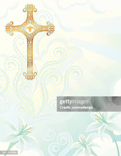 easter sunday - easter lilies and cross stock illustrations