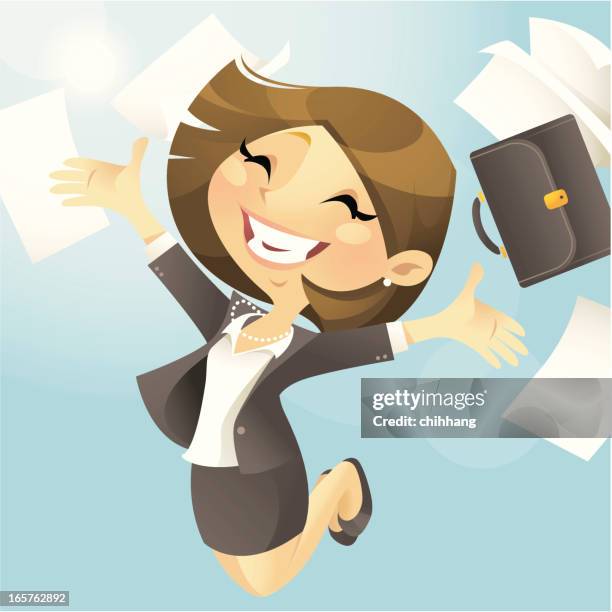 business freedom (female) - throwing paper stock illustrations