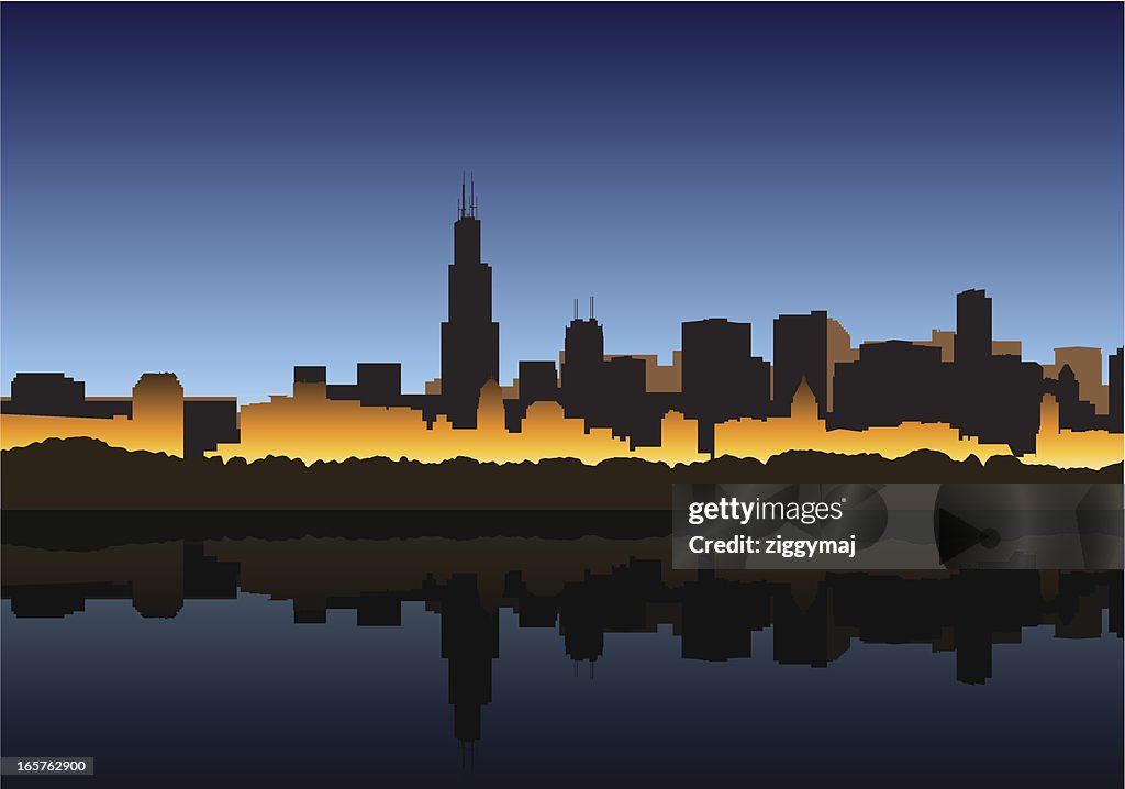 Night Chicago Downtown Skyline