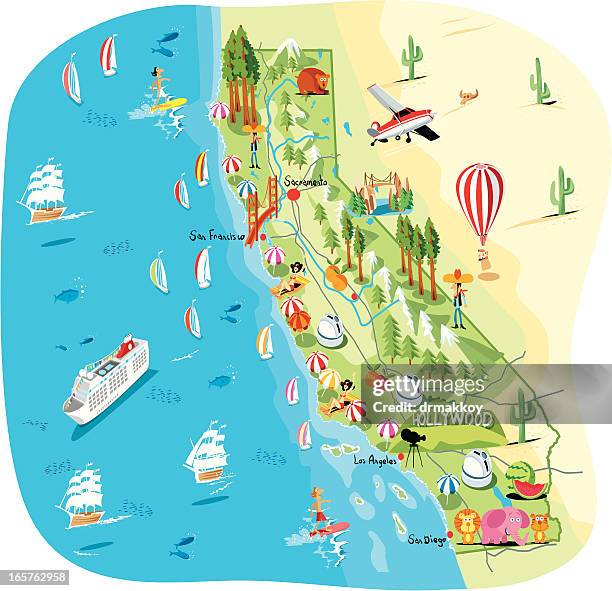 stockillustraties, clipart, cartoons en iconen met cartoon map of california - californië