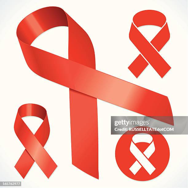 stockillustraties, clipart, cartoons en iconen met red ribbons with long and short tails - aids awareness ribbon