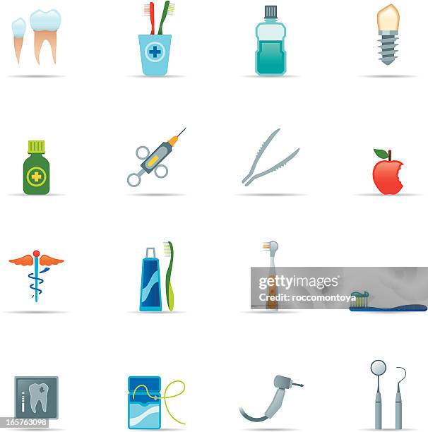 stockillustraties, clipart, cartoons en iconen met icon set, dental equipment color - electric toothbrush