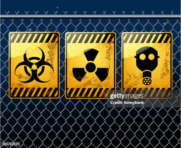 warning sign on chainlink fence - high voltage sign stock illustrations