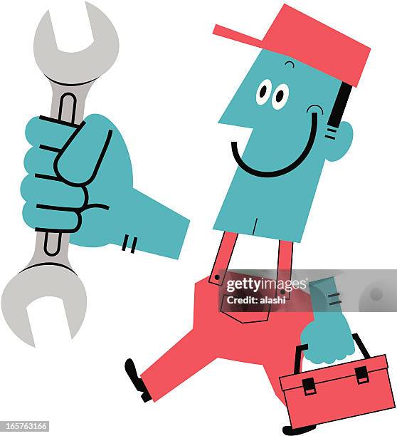 worker with wrench and toolbox - tighten stock illustrations