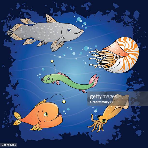 stockillustraties, clipart, cartoons en iconen met deep sea fish - squid