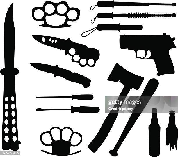 cold weapon silhouette. - truncheon stock illustrations