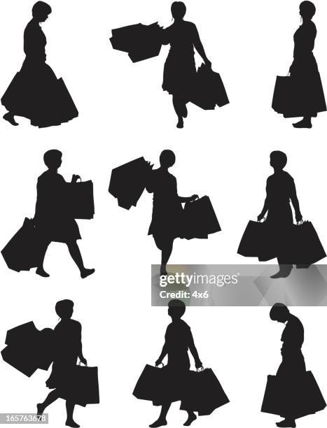 female shopper walking with shopping bags - face down stock illustrations
