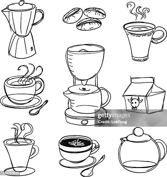 coffee ware collection - coffee pot white background stock illustrations
