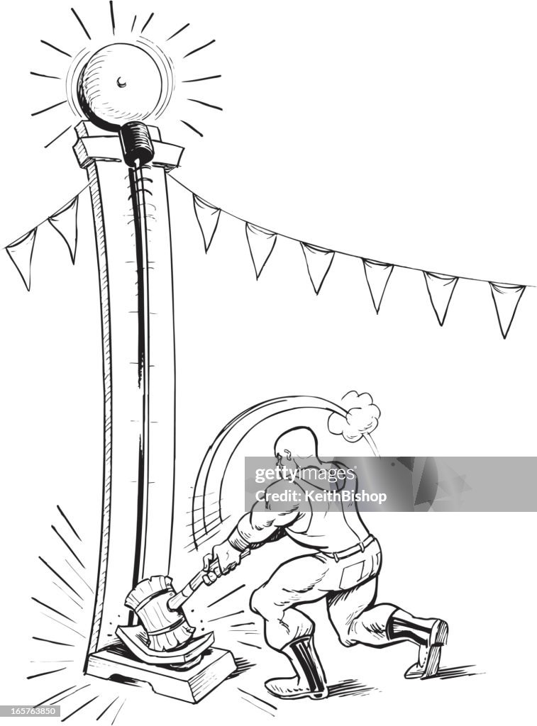 Carnival Game Strong Man Ringing Bell High-Res Vector Graphic