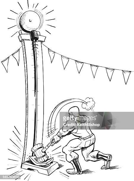 carnival game - strong man ringing bell - strength tester stock illustrations