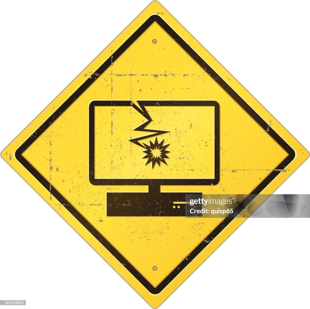 Damaged Computer Crash Road Sign