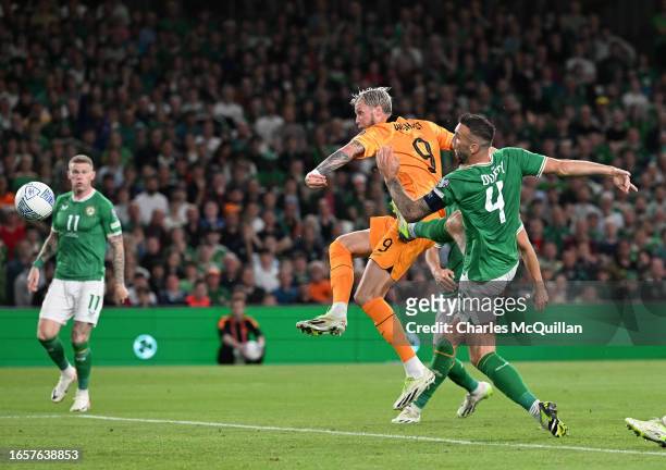 Wout Weghorst of Netherlands scores his side's second goal during the UEFA EURO 2024 European qualifier match between Republic of Ireland and...