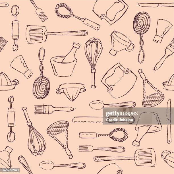 stockillustraties, clipart, cartoons en iconen met seamless cook - keukengereedschap
