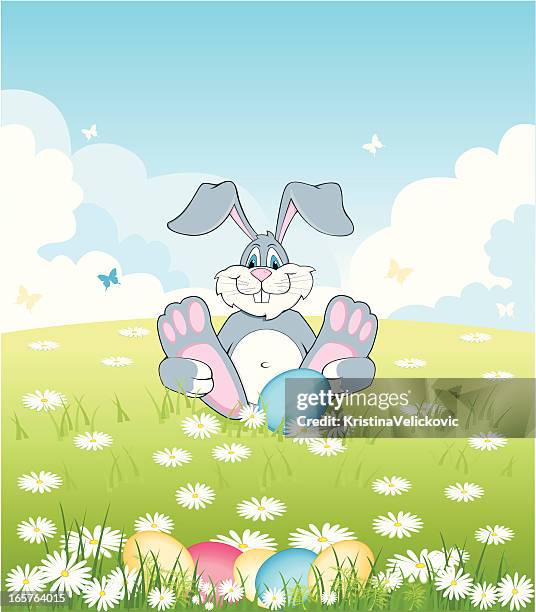background with rabbit - easter background grass stock illustrations