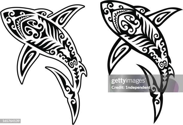 tribal shark - tribal tattoo stock illustrations