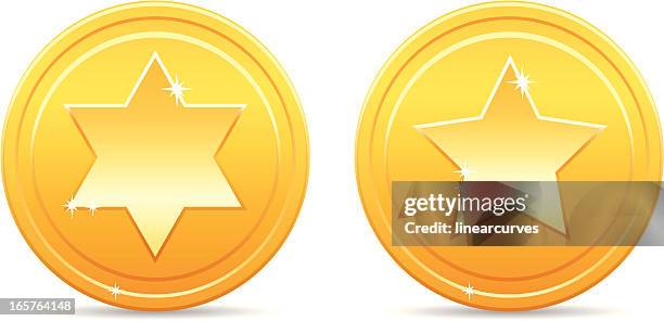 stockillustraties, clipart, cartoons en iconen met shiny golden star coins - token