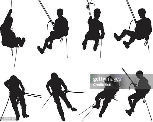 canyoning mountain climbing silhouettes - free falling stock illustrations
