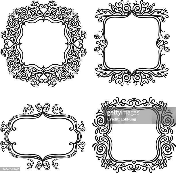 ilustrações, clipart, desenhos animados e ícones de quadros ornamentado em preto - figurine