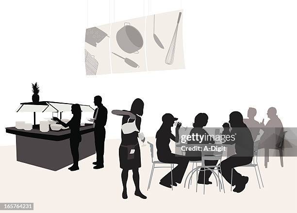 buffet for all vector silhouette - school-cafeteria stock illustrations