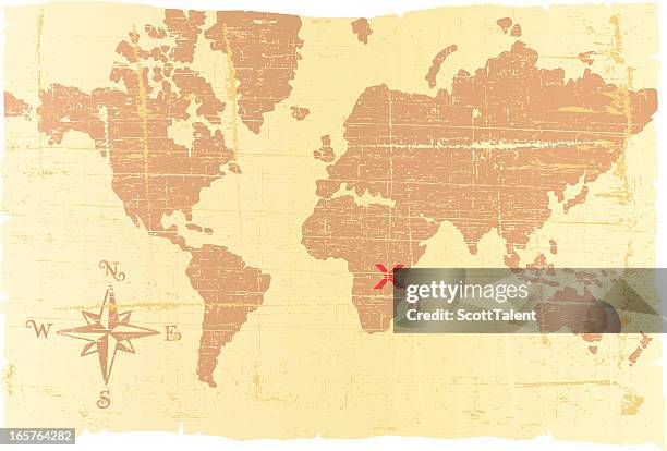 ancient treasure map with marking in africa - ancient map of the world stock illustrations