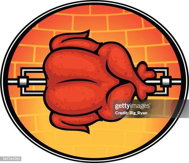 ilustrações de stock, clip art, desenhos animados e ícones de rotisserie frango - assado no espeto
