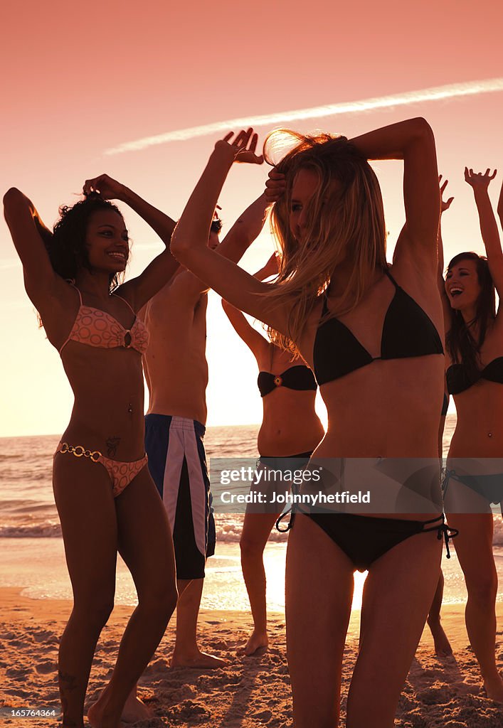 Multi ethnic friends having a beach party