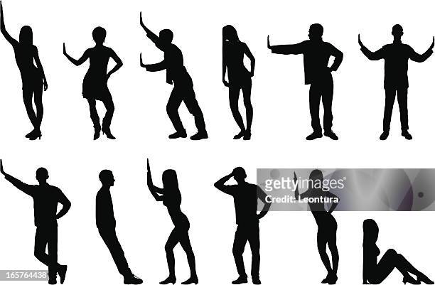 silhouettes of people - leaning stock illustrations