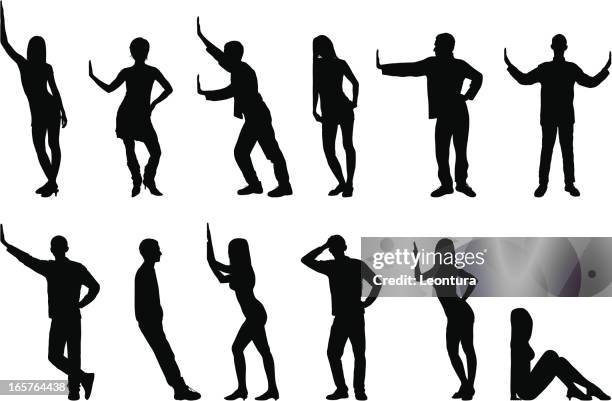 silhouettes of people - woman leaning stock illustrations