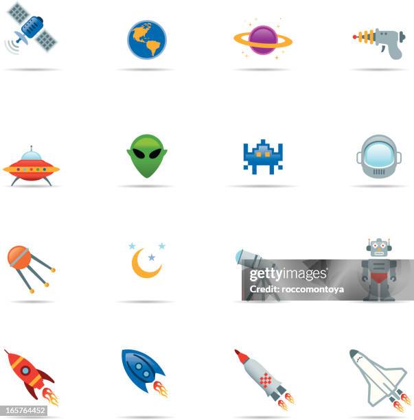 icon set, space color - space exploration capsule stock illustrations