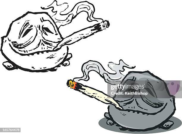 stockillustraties, clipart, cartoons en iconen met stoned, smoking a joint- marijuana - joint