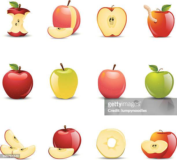 apple icons - green apple slices stock illustrations