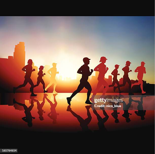 city runners - jogging city stock illustrations