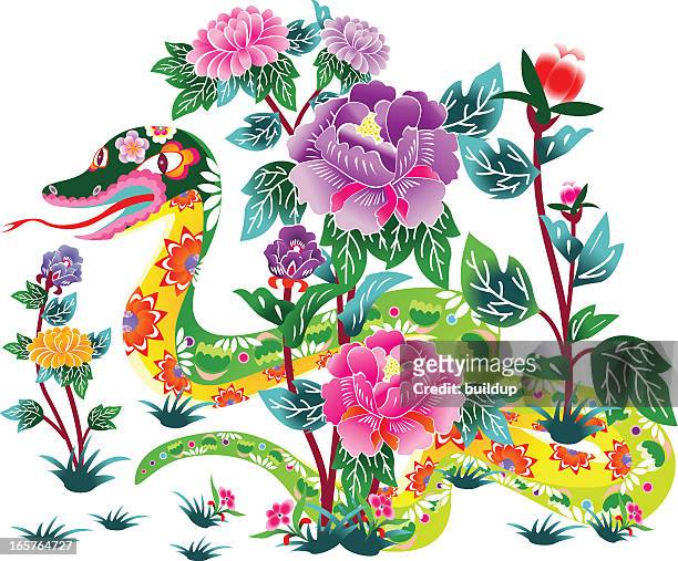flower snake - tangle muster stock-grafiken, -clipart, -cartoons und -symbole