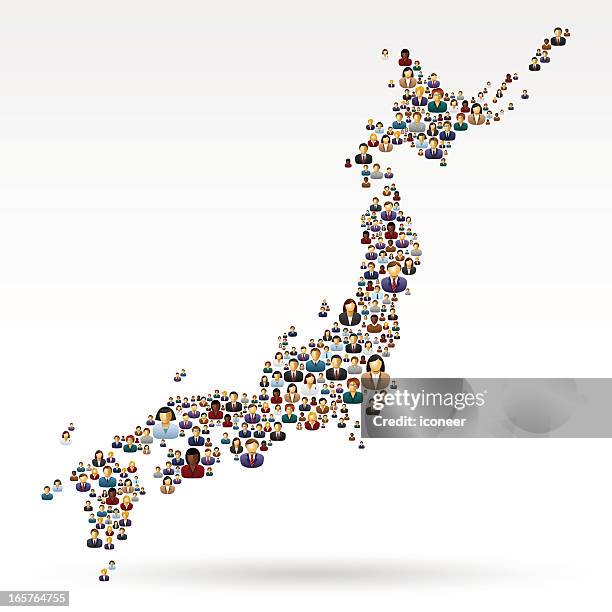 stockillustraties, clipart, cartoons en iconen met japan map made of business people - shikoku